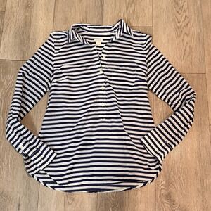 J Crew Striped Henley Shirt Nautical Top Cotton Popover Women's Small S